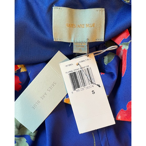 Skies Are Blue Sz S Wrap Dress Ruffle Straps Blue Floral Balletcore Romantic New - Picture 9 of 10